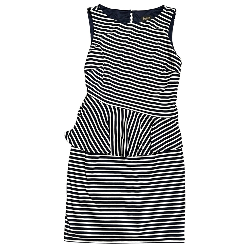 Laundry by Shelli Segal Navy White Striped Peplum Sheath Dress Women's‎ Size M